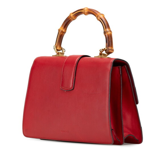 GUCCI Red Leather Bamboo Shoulder Bag - Picture 2 of 13